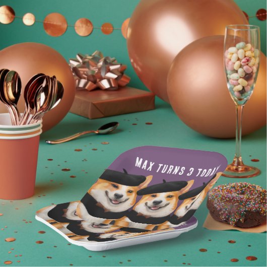 かわいいシックなコーギドッグズウィッシュユーハッピーバースデー ペーパープレート (複数)