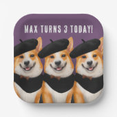 かわいいシックなコーギドッグズウィッシュユーハッピーバースデー ペーパープレート (正面)