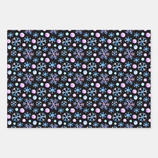 かわいいシックなスノーフレークの水色のクリスマス ラッピングペーパーシート (正面3)