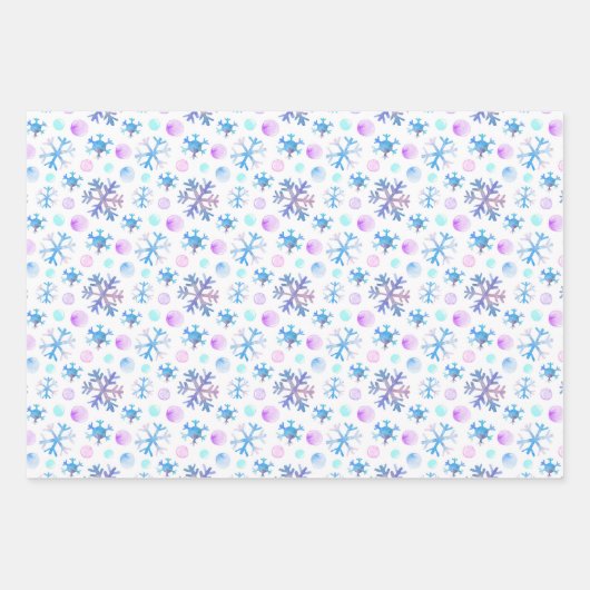 かわいいシックなスノーフレークの水色のクリスマス ラッピングペーパーシート (正面2)