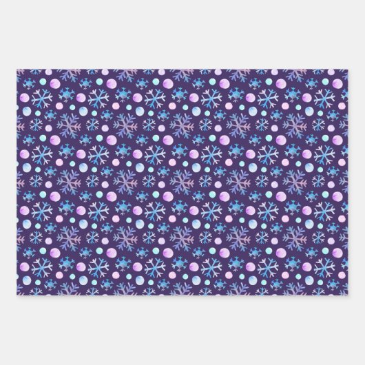 かわいいシックなスノーフレークの水色のクリスマス ラッピングペーパーシート (正面)