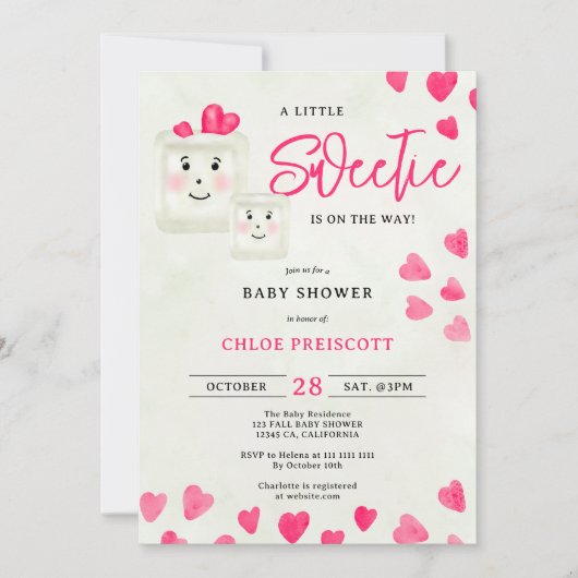 かわいいシックなパステル小さな甘いハートベビーシャワー 招待状 (正面)