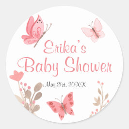 かわいいシックなピンクのフローラ蝶ベビーシャワー ラウンドシール