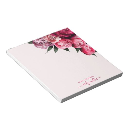 かわいいシックなピンクの牡丹はっきりしたエレガントフローラ ノートパッド (アングル)