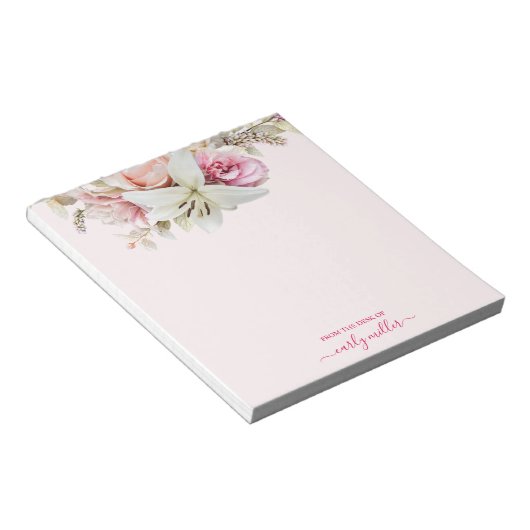 かわいいシックなピンクはっきりしたのエレガントフローラ ノートパッド (アングル)