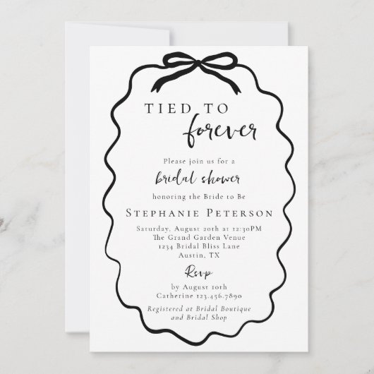 かわいいシックなブラックボウ永遠に結び付けブライダルシャワー 招待状 (正面)