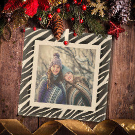 かわいいシックな写真 ブラック ホワイト ゼブラ カスタム クリスマス ガラスオーナメント