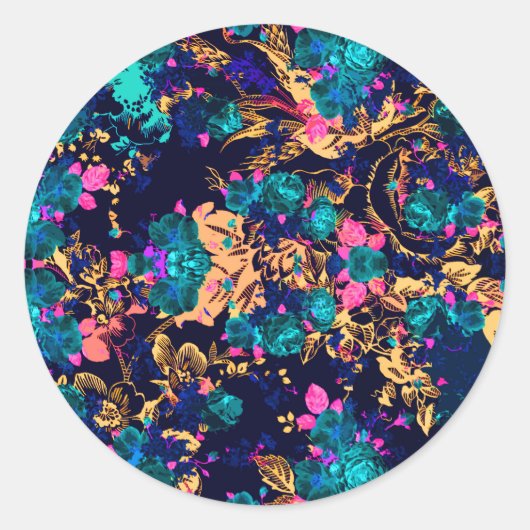 かわいいシックな抽象芸術の花の背景 ラウンドシール (正面)