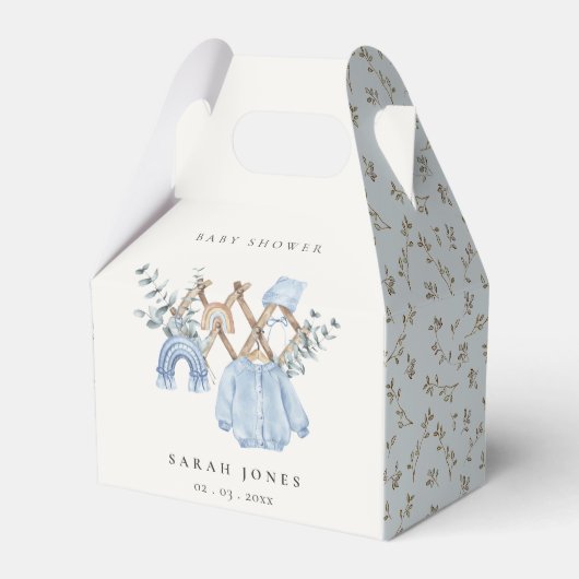 かわいいシックな男の子の赤ちゃん服エッセンシャルベビーシャワー フェイバーボックス (正面サイド)