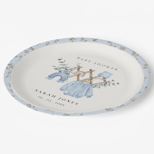 かわいいシックな男の子の赤ちゃん服エッセンシャルベビーシャワー ペーパープレート (アングル)