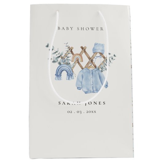 かわいいシックな男の子の赤ちゃん服エッセンシャルベビーシャワー ミディアムペーパーバッグ (正面)