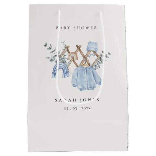 かわいいシックな男の子の赤ちゃん服エッセンシャルベビーシャワー ミディアムペーパーバッグ (裏面)