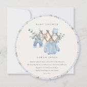 かわいいシックな男の子の赤ちゃん服エッセンシャルベビーシャワー 招待状 (正面)