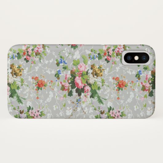 かわいいシックガーリーフローラグレー背景 Case-Mate iPhoneケース (裏面(横))