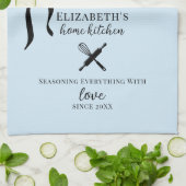 かわいいシックガーリーライトブルーとブラック水玉模様 キッチンタオル (折り畳み)