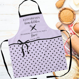 かわいいシックガーリーライト薄紫とブラック水玉模様 エプロン