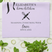 かわいいシックガーリーライト薄紫とブラック水玉模様 キッチンタオル (折り畳み)