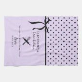 かわいいシックガーリーライト薄紫とブラック水玉模様 キッチンタオル (横)
