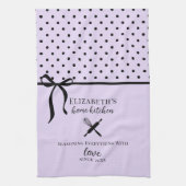 かわいいシックガーリーライト薄紫とブラック水玉模様 キッチンタオル (縦)