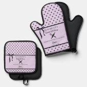 かわいいシックガーリーライト薄紫とブラック水玉模様 鍋つかみ&鍋敷きセット (正面/裏面)