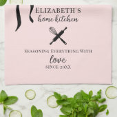 かわいいシックガーリー赤面ピンク&ブラック水玉模様 キッチンタオル (折り畳み)