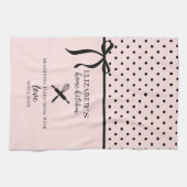 かわいいシックガーリー赤面ピンク&ブラック水玉模様 キッチンタオル (横)