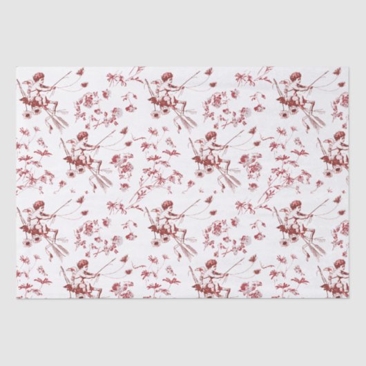 かわいいシックヴィンテージキューピッドエンジェルレッドフローラトワール 薄葉紙 (正面)