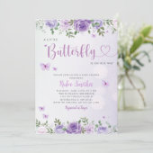 かわいいシック紫のフローラ蝶ガールベビーシャワー 招待状 (スタンド正面)