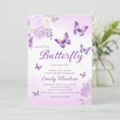 かわいいシック紫のフローラ蝶ガールベビーシャワー 招待状 (スタンド正面)