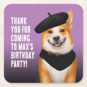 かわいいシックcorgiドッグス誕生日ありがとう スクエアペーパーコースター (正面)