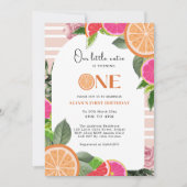 かわいいシトラスフルーツの花柄 1歳の誕生日 招待状 (正面)