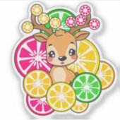 かわいいシトラス鹿 レモン オレンジ シール (正面)