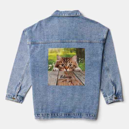 かわいいシベリアのぞき猫 デニムジャケット (裏面)