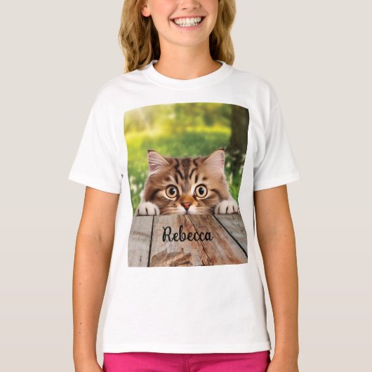 かわいいシベリアのぞき猫 Tシャツ (正面)