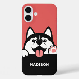かわいいシベリアのハスキー名前をカスタムするの電話ケース iPhone 16 PLUSケース