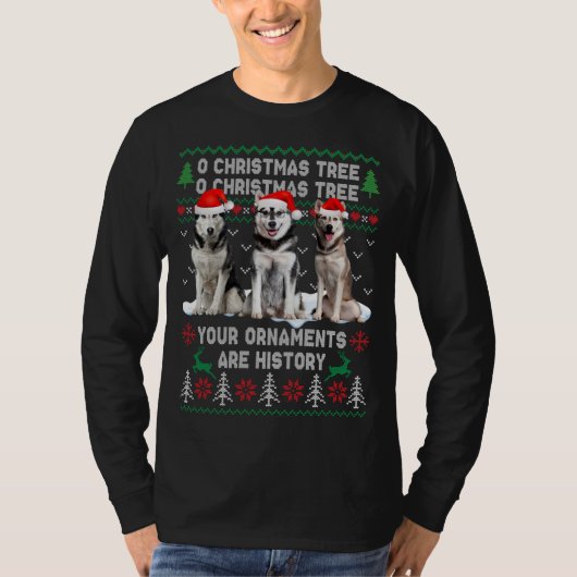かわいいシベリアのハスキー犬ああクリスマスツリー醜いxma tシャツ (正面)