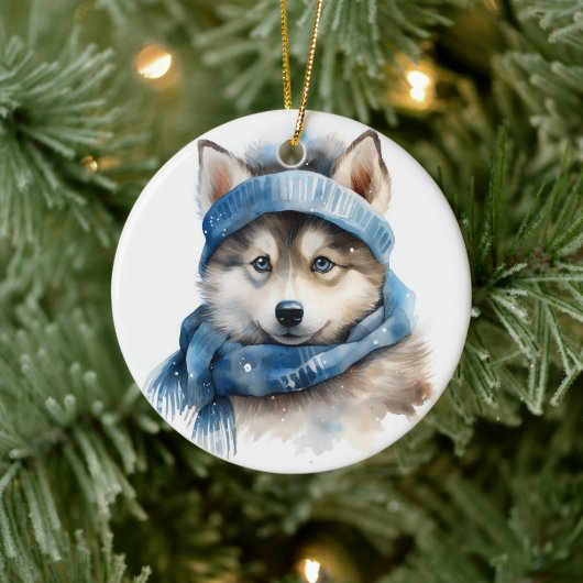 かわいいシベリアのハスキー犬のクリスマス セラミックオーナメント (ツリー)