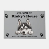 かわいいシベリアのハスキー犬の写真 ドアマット (正面)