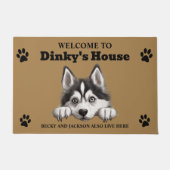 かわいいシベリアのハスキー犬の写真 ドアマット (正面)