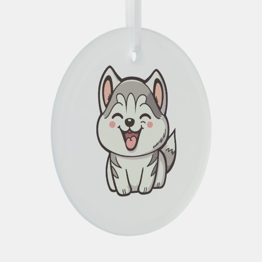 かわいいシベリアのハスキー犬 ガラスオーナメント (正面右)
