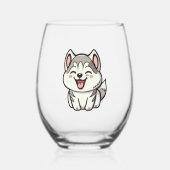 かわいいシベリアのハスキー犬 ステムなしワイングラス (正面)