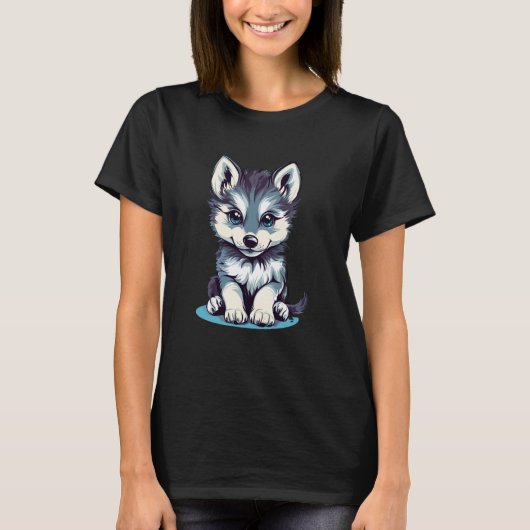 かわいいシベリアンハスキーのイラストデザイン Tシャツ (正面)