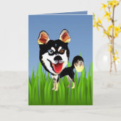 かわいいシベリアンハスキーグリーティングカード カード (黄色い花)