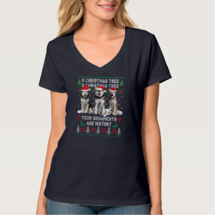 かわいいシベリアンハスキー犬のクリスマスツリーが醜いXmas Tシャツ