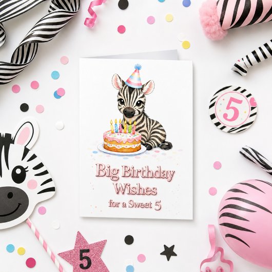 かわいいシマウマの5歳の誕生日カード カード