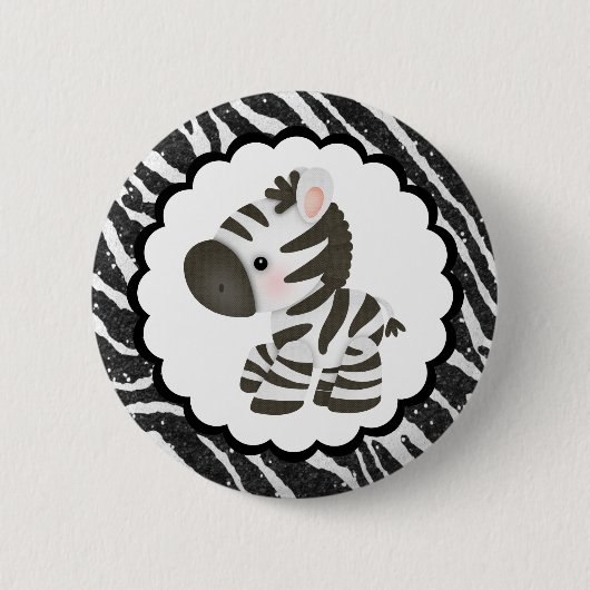 かわいいシマウマ及びグリッターのアニマルプリント 缶バッジ (正面)