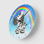 かわいいシマウマ及び虹の時計 ラウンド壁時計 (傾斜)