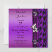 かわいいシマウマ & ジュエルハーツ パープルの動物プリントパーティ 招待状 (裏面)