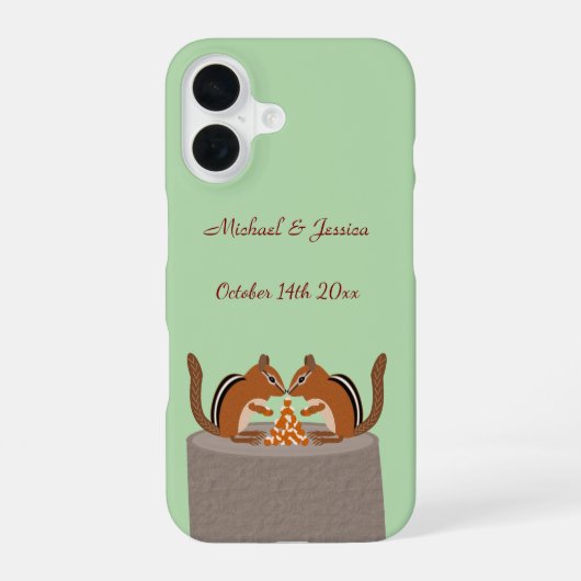 かわいいシマリス 秋のウェディング カスタム iPhone 16ケース (裏面)