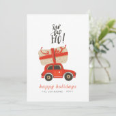 かわいいシモダンックなクリスマスプレゼント赤い車 シーズンカード (スタンド正面)